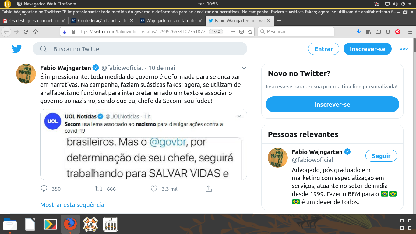 Twitter de Fabio Wajngarten